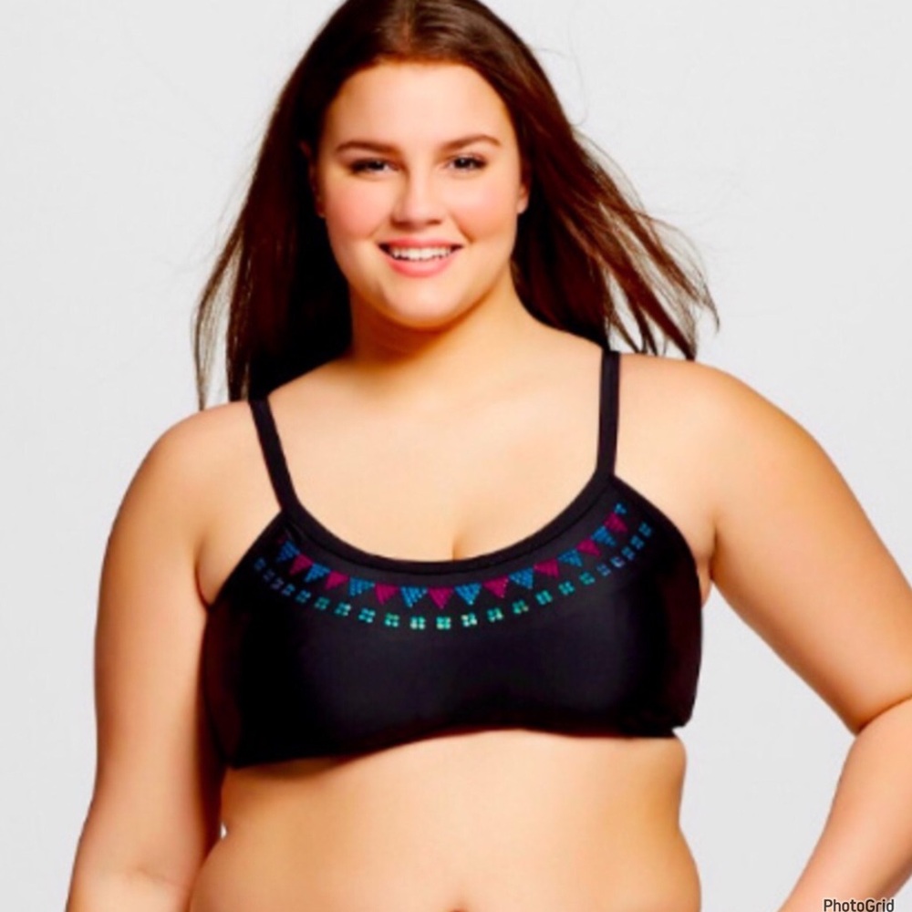 Heart and Harmony 1X plus size black sequined bikini swimsuit top NWT